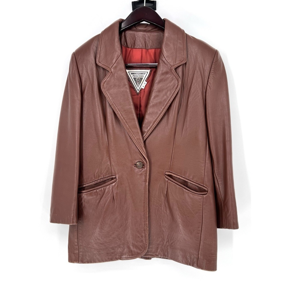 Vintage J Percy Marvin Richards Brown Leather Blazer Jacket Womens Petite Med